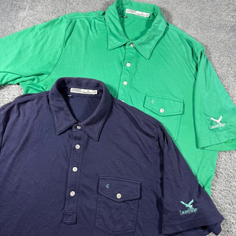 Lot of 2 Criquet Polo Shirt Men XL Green Navy Performance Mesh Pocket PLayers